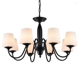 Chandeliers American Country Black Iron Glass Lights Living Room Lamp Bedroom Vintage Dining Kitchen Hanging Lamps Fixtures