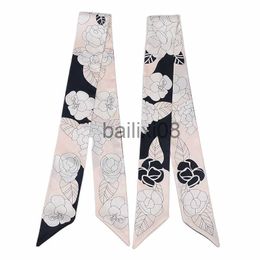 Scarves New Listing Silk Scarf Camellia Pattern Twill Satin Scarf Ladies Luxury Fashion Tie Bandana 2022 J230801