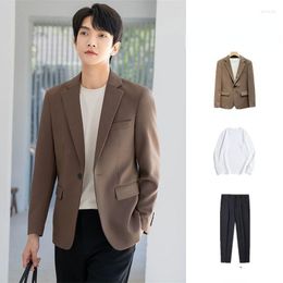Men's Tracksuits Solid Color Two-piece Set Section Casual Suit 2023 Korean Style Loose Fashionable Trousers Male Jackets E32