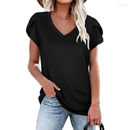 Women's T Shirts Petal Sleeve V Neck Top Fashion Loose Casual Shirt