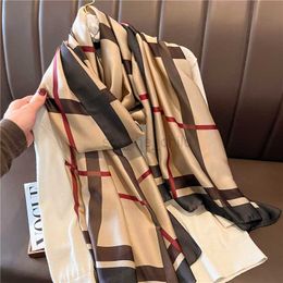 Scarves Luxury Brand Silk Feeling Scarf for Women Design 180x90cm Print Shawl Wraps Neckerchief Lady Stoles Bandana Foulard Echarpe 2022 Y23