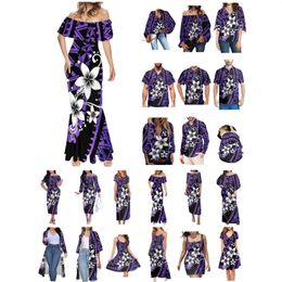 Men's Casual Shirts Polynesian Tonga Hawaii Fiji Guam Samoa Pohnpei Tribal Tattoo Plumeria Prints Purple Mens Shirt Matches Womens Dress For