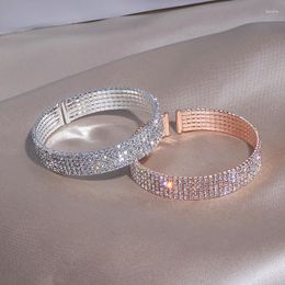 Bangle Trendy Elegant Opening Cuff &Bracelet For Women Charm Gold Color Crystal Adjustable Bangles Romantic Wedding Jewelry