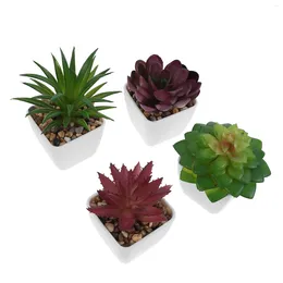 Decorative Flowers 4 Pcs Succulent Planters Fake Potted Mini Plants Artificial Miniature Succulents Decor Plastic Garden Bonsai