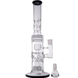 16 Inch Clear Glass Bong Hookahs with Tyre Perc Double Layer Water Recycler Dab Rig Pipes for Smoking