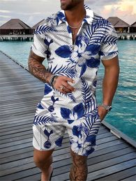 Men's Tracksuits Tracksuit 2 Piece Set Hawaiian Style Print 3D Polo Shirt T and Shorts Casual Man Clothing Zip Up 230731