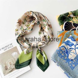 Scarves 70*70cm Flower Print Silk Square Scarf Stripe Headscarf Beach Sunscreen Small Scarves DIY Hair Hand Wrist Neckerchief Hijab J230801