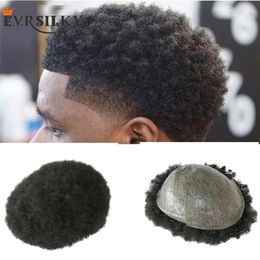 6MM Afro Kinky Curly Men Toupee Durable Man Wig Natural Hair Thin Skin Indian Real Human Hair Toupees Replacement System Unit3430