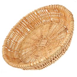 Dinnerware Sets Woven Basket Kitchen Serving Holder Tabletop Sundries Organiser Rattan Weaving Storage Wooden For Home Decor