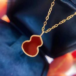 18k Gold Gourd Necklace Red Agate Carnelian Bead Edge Female Ornament