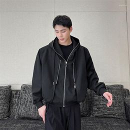 Men's Hoodies Men Splice Zipper Hooded Short Sweatshirt Jacket Women Male Streetwear Fashion Loose Hoodie Coat Student Spring Autumn Jackets