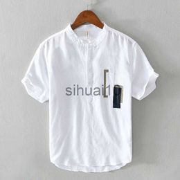 Men's T-Shirts New Brand Linen T Shirt Men Summer Solid Short Sleeve stand Neck Tops Tee Breathable Linen Cotton Soft shirt Size M-XXXL J230731