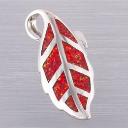 Pendant Necklaces KONGMOON Leaf Red Fire Opal Silver Plated Jewellery For Women Necklace