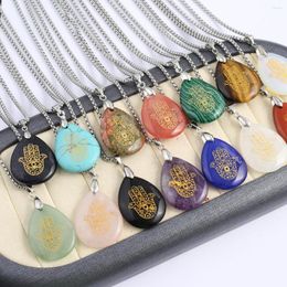Pendant Necklaces Natural Stone Necklace Water Drop Quartz Bergamot Pattern Link Chain Healing Crystals Charms For Women