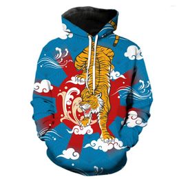 Men's Hoodies Cartoon Animal Tiger 3D Printed With Hood Jackets Long Sleeve Fashion Teens Cool Streetwear Funny Pullover Tops