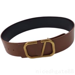 Plated gold belts for women designer luxury belt modern 7cm wide vintage metal smooth v buckle waistband soft simple leather belts formal daily ga08