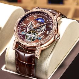 Wristwatches Sports Men's Watches Automatic Mechanical Watch Male Luminous Moon Phase Tourbillon Wristwatch Leather Band Reloj