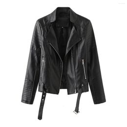 Women's Leather Street Trendy Jacket Ladies Long Sleeved Spring And Autumn Coat V-neck PU