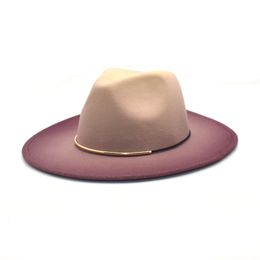 Wide Brim Hats Bucket Gradient Large Wool Vintage Felt Fedora Panama Men Women Gentleman Elegant Rose for Lady Winter Autumn Caps 230801