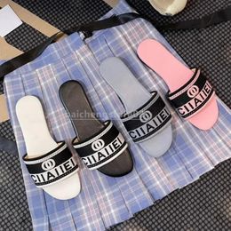 Embroidered Fabric Slide Sandals Designer one-word slippers d family letter For Women Summer Beach Walk Sandals Fashion Low heel Flat slipper Shoes Size 37-42 B2