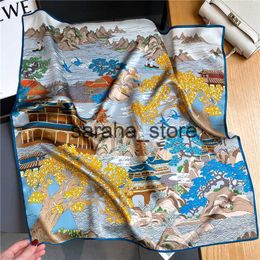 Scarves 2022 Design Print 100% Pure Silk Scarf Women Wraps Summer Headkerchief Hijab Shawl Foulard Neck Tie Hair Hand Wirst Bandana J230801