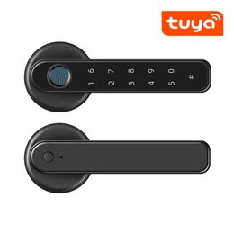 Door Locks Tuya APP Remote Control Smart Fingerprint Password Lock Electric Biometrics Code Number Single Door Lock With Key 230731