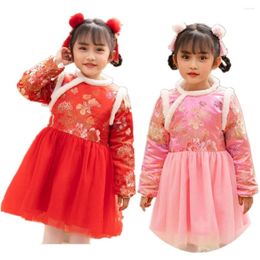 Девушка платья красные розовые маленькие девочки одеваются стеганые китайские традиционные Qipao Children Tub