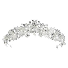 Handmade Crystal Wedding Hair Accessories Rhinestone Tiara Bridal Headband Crowns Headpiece Clear Pearls For Evening Party326C