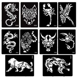 Nail Clippers xmasir 10 Sheet Large Glitter Airbrush Tattoo Stencil for Men Wolf Tiger Dragon Templates For Back Arm Body Painting 13 x 19cm x0801