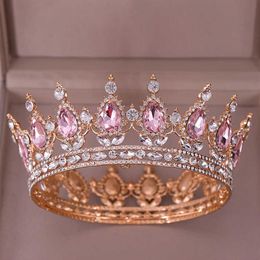 Fashion Luxury Circle Pink Crystal Queen Crowns Full Round Bridal Tiara For Wedding Party Women Rhinestone Hair Accessories X0625264C