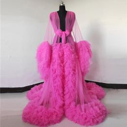 Casual Dresses Real Pos Pink Tulle Maternity Women Robes For Pography See Though Shooting Baby Shower Dress Bridal Bathrobe