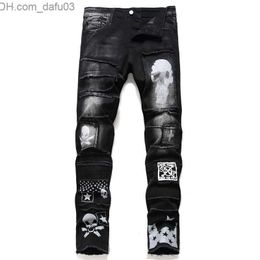 Men's Jeans Mens Jeans MenS Pants Streetwear Fashion Trousers Jeans Skull Black Denim Biker High Quality Male Casual Designer Ripped Comfortable 230323 Z230801
