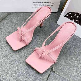 Sandals 2023 New Slipper High Heels Shoes Fall Best Street Look Females Square Head Open Toe Clipon Strappy Women 220232