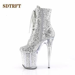 Boots SDTRFT Stilettos 20cm Thin High Heeled Ankle boots transparent Platforms shoes Woman Crossdresser Botas Mujer Sequined pumps 230731