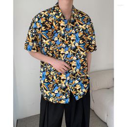 Men's Casual Shirts Summer Print Short-sleeved Shirt Men Fashion Flower Korean Loose Ice Mens Oversized Hawaiian M-2XL