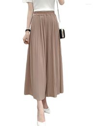 Women's Pants Spring And Summer 2023 Vintage Wide-leg Pleated Chiffon High-waisted Black Mid-long Large Swing Size Slit Skirt