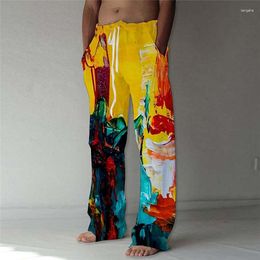 Men's Pants Y2k Fashion Man Luxury Korean Streetwear Jogger Linen Baggy Printing Trousers Summer Man's Oversize Graffiti Clothes