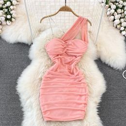 Casual Dresses Sexy V-neck Low Cut Gauze Buttock Wrapping Mini Dress 2023 Fashion Solid Colour Spaghetti Strap Summer Clothes For Women