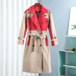 Women's Trench Coats 2023 Spring Autumn Patchwork Colour Coat Women Festive Windbreaker Long Outerwear Female Fashion Belt Splicing Overcoat