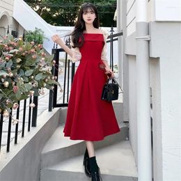 Casual Dresses Dress Spring Summer Stitching Beaded Lace Square Collar Seven Points Sleeve Mid-length A-line Skirt Fashion Women's Clothing