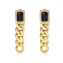 Dangle Earrings Drop For Women 2023 Gold Colour Metal Chain Crystal Girls Party Jewellery Gift Accessories