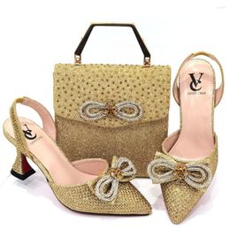 Dress Shoes Elegant Grace 2023 Est Noble And Casual Classic Vintage Rhinestone Accessories Ladies Bag Set In Golden Colour