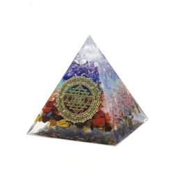 Decorative Objects Figurines Natural Stone Orgonite Pyramid Amethyst Crystals Orgone Energy Generator Healing Chakra Meditation Desk Home 230731