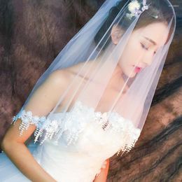 Bridal Veils White Elbow Long European Style Water Soluble Lace Tassel Studio Wedding Short Veil 1.5 Single Layer Soft