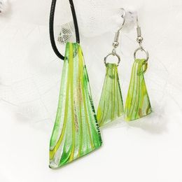 Necklace Earrings Set 1 Green Leaf Coloured Glaze Chinese Style Lampwork Glass Murano Knife Pendant Earring Jewellery For Women Gift