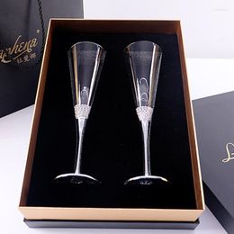 Wine Glasses Champagne Creative Diamond Crystal Glass High Foot Cup Wedding Banquet Celebration Club Golden With Gift Box