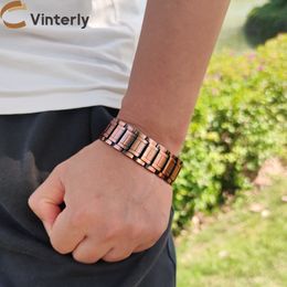 Charm Bracelets Wristband Magnetic Bracelet Male Pure Copper 21mm Wide Chain Link Solid Healing Energy Jewellery for Men 230731