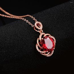Pendant Necklaces Simple Red Crystal Necklace Rose Gold Color Party Engagement Jewelry For Women Christmas Gift ZYN615 ZHOUYANG