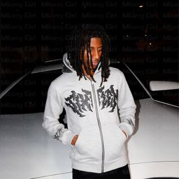 Mens Hoodies Sweatshirts Hip Hop Men Sweatshirt Hoodie Demon Spider Web Print Streetwear Harajuku Y2k Pullover Casual Zip Fall Jacket Winter 230731