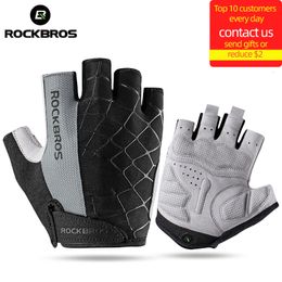 Cycling Gloves ROCKBROS Cycling Bike Gloves Half Finger Shockproof Breathable MTB Mountain Bicycle Sports Gloves Men Women Cycling Equipment 230801
